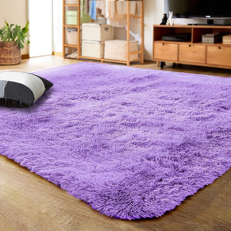 LOCHAS Ultra Soft Indoor Modern Area Rugs Fluffy Living Room Carpets for Children Bedroom Home Decor Nursery Rug 4x5.3 Feet,Lavender Purple - Image 1